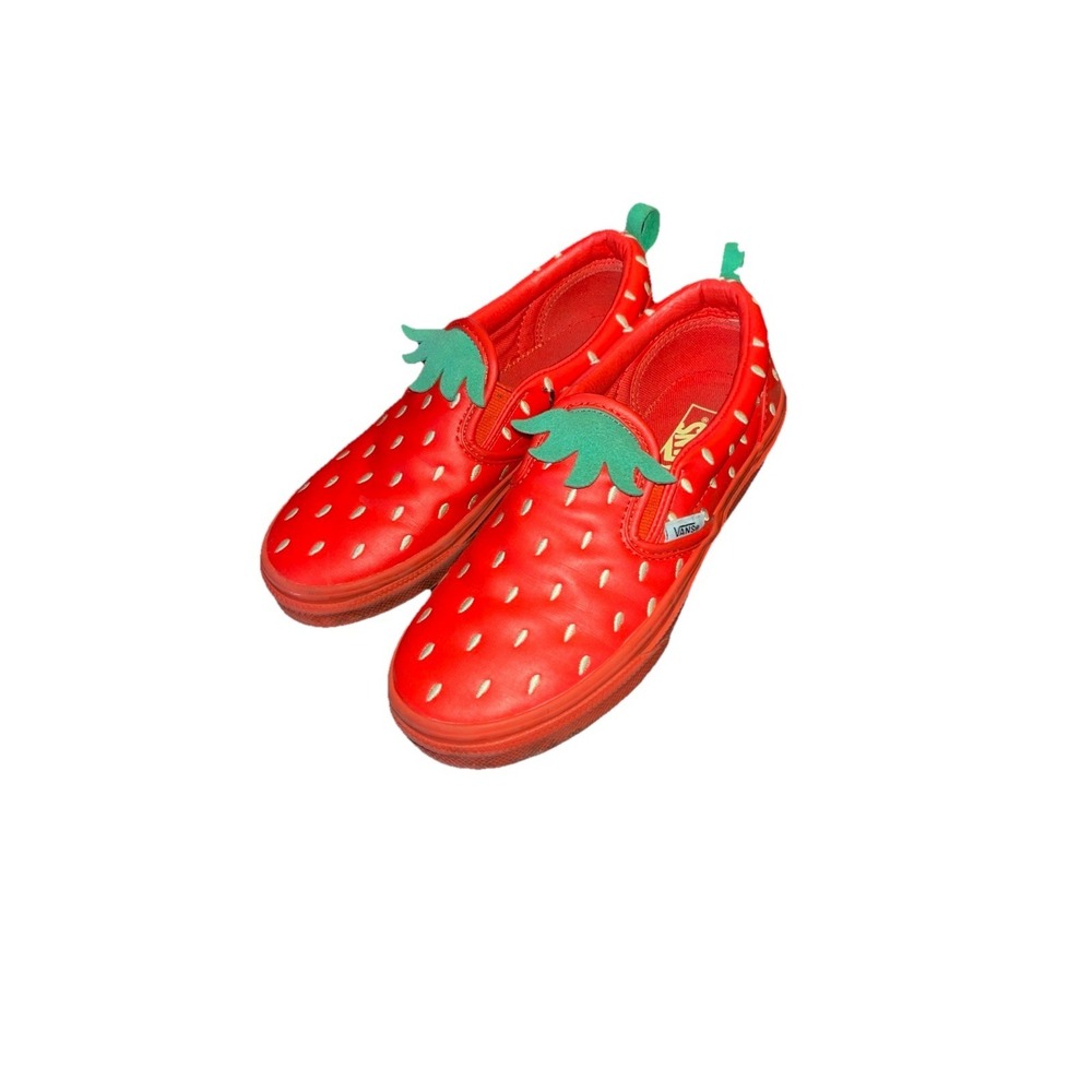 Vans Kids Red Strawberry Slip-On Sneakers with Green Leaf Accents